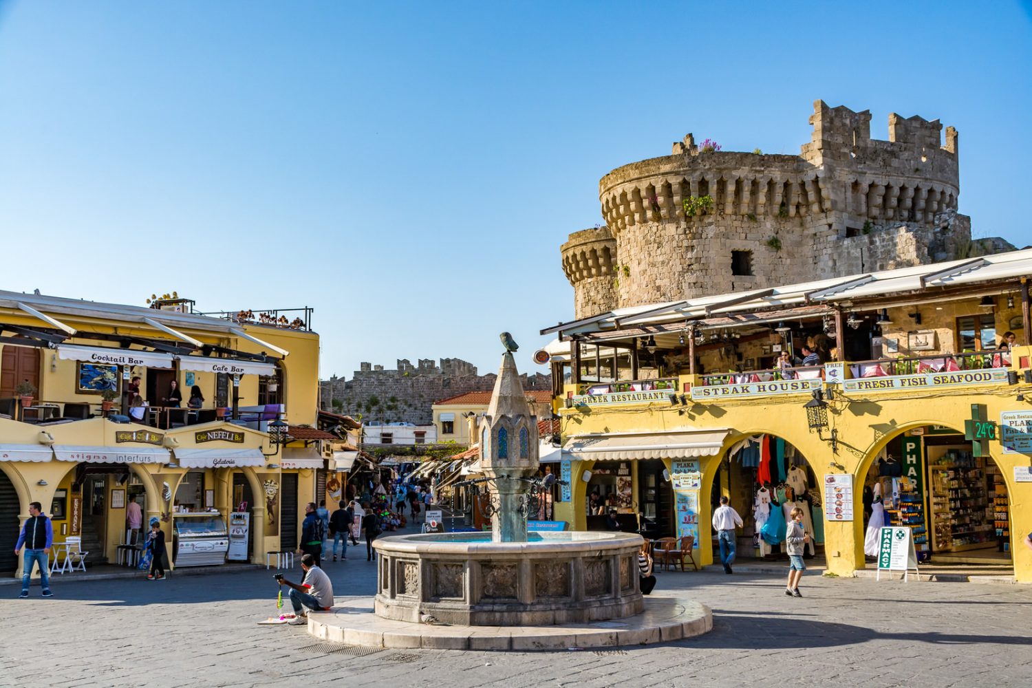 the main square of Rhodes Old town