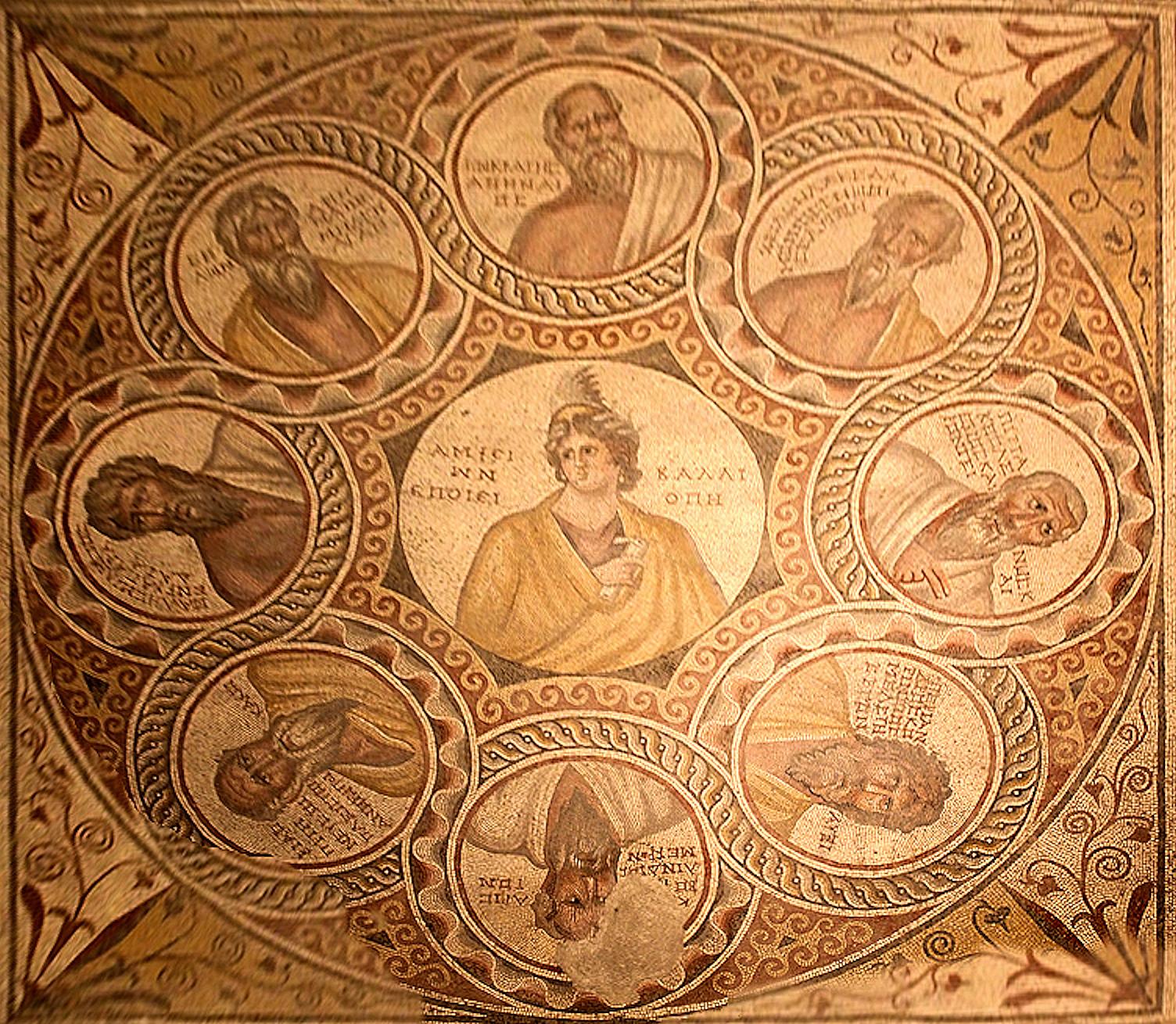 Represantation of the Seven Sages of Ancient Greece on mosaic
